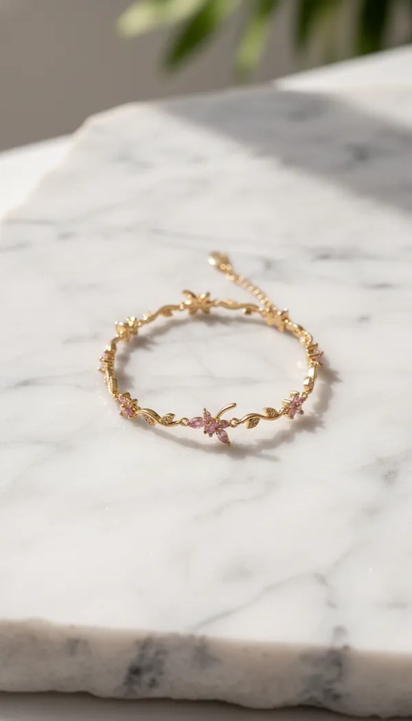 Gold_Plated_Pink_Floral_Anti-Tarnish_Crystal_Tulip_Bracelet