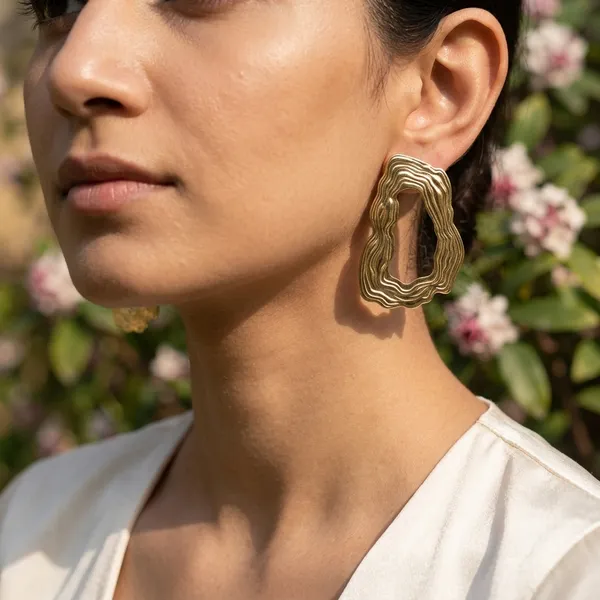 Gilded_Organic_Ripple_Abstract_Statement_Earrings