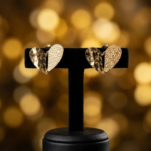 Textured_Golden_Split_Heart_Drop_Earrings