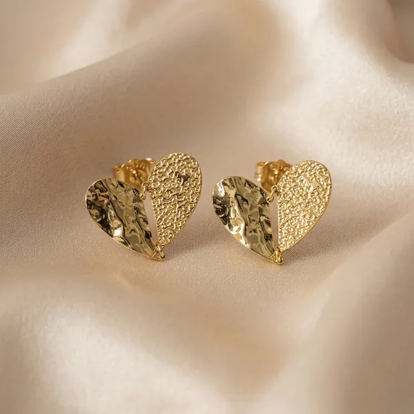 Textured_Golden_Split_Heart_Drop_Earrings