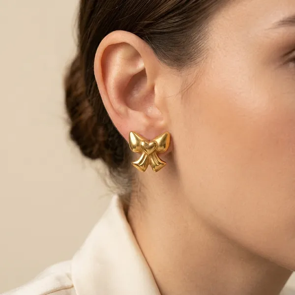 Vintage-Inspired_Polished_Gold_Bow_Pair_Of_Earrings