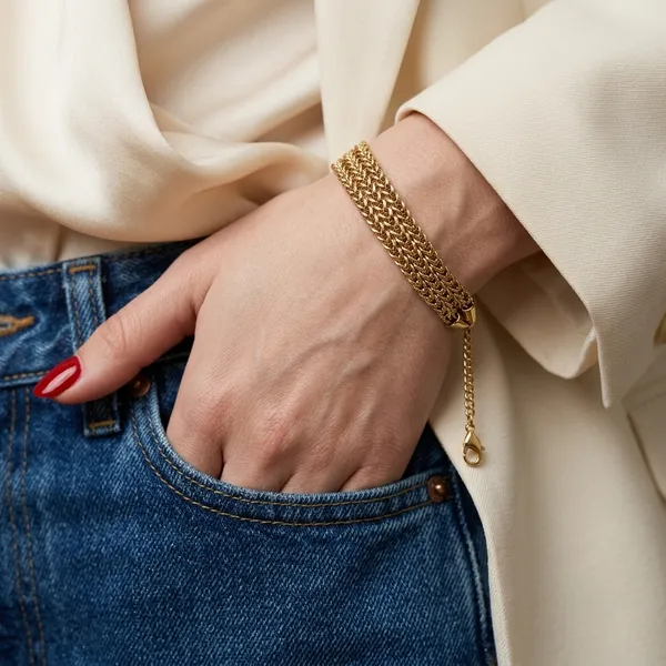 Triple_Strand_Gold_Chevron_Link_Bracelet