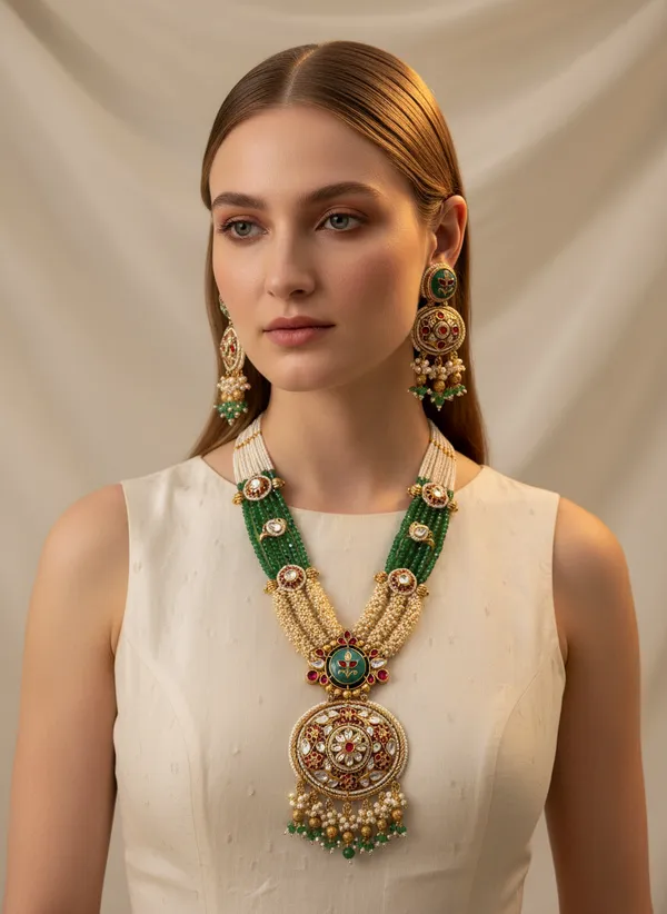 Indian_Set_Regal_Kundan_And_Emerald-Green_Bead_Long_Necklace_Set