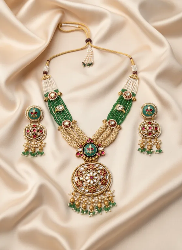 Indian_Set_Regal_Kundan_And_Emerald-Green_Bead_Long_Necklace_Set
