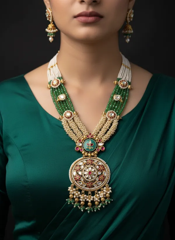 Indian_Set_Regal_Kundan_And_Emerald-Green_Bead_Long_Necklace_Set
