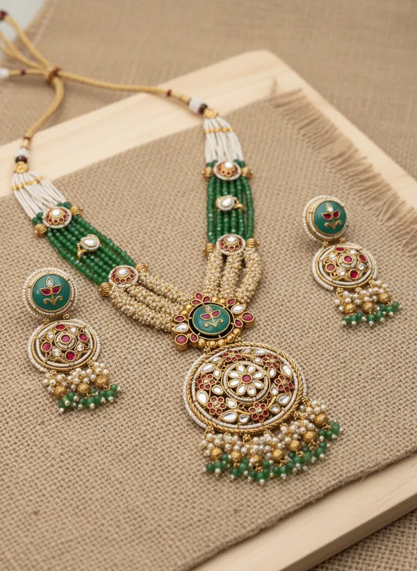 Indian_Set_Regal_Kundan_And_Emerald-Green_Bead_Long_Necklace_Set