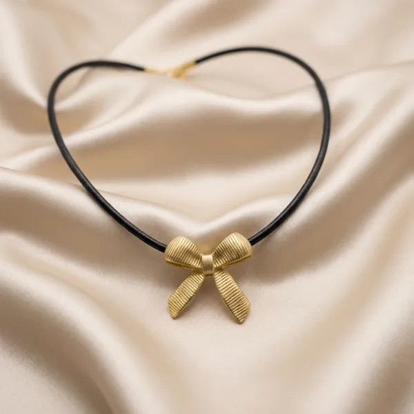 Golden_Textured_Bow_Pendant_Cord_Chain