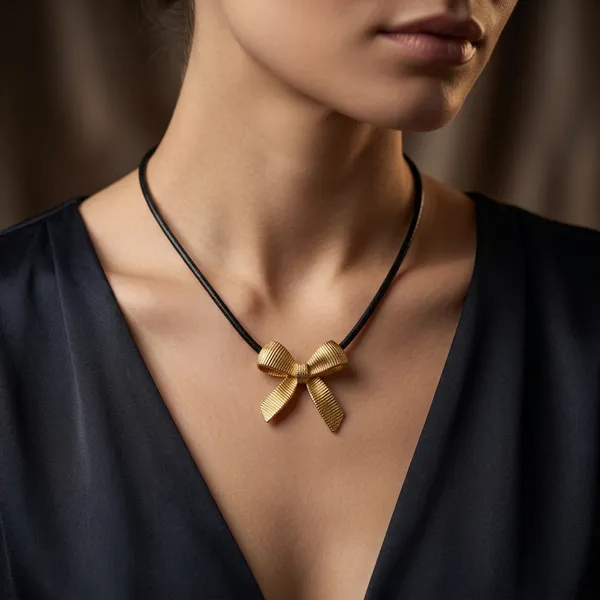 Golden_Textured_Bow_Pendant_Cord_Chain