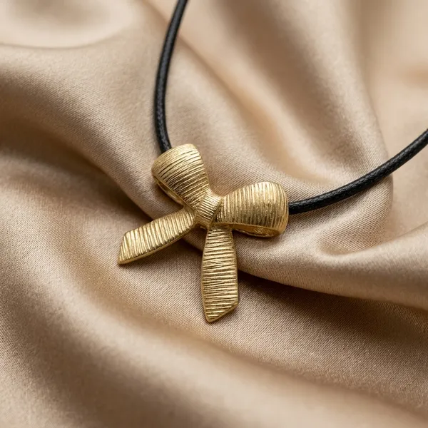 Golden_Textured_Bow_Pendant_Cord_Chain