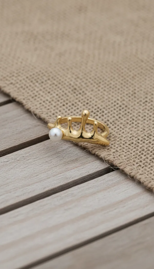 Artistic_Molten_Gold_&_Pearl_Drip_Ring_-_Free_Size
