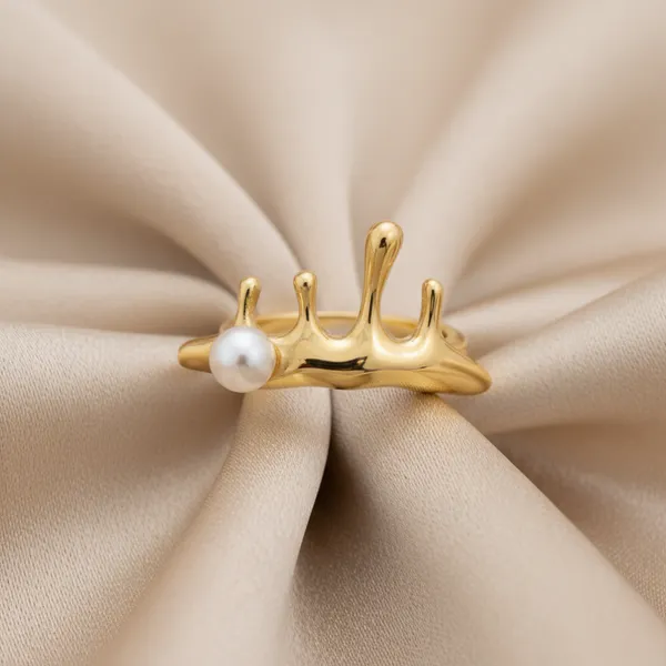 Artistic_Molten_Gold_&_Pearl_Drip_Ring_-_Free_Size