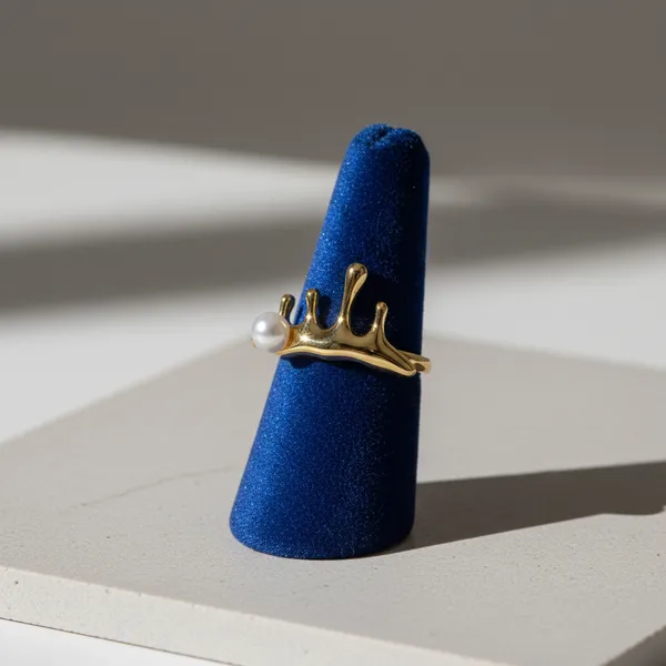 Artistic_Molten_Gold_&_Pearl_Drip_Ring_-_Free_Size