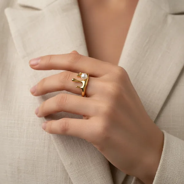 Artistic_Molten_Gold_&_Pearl_Drip_Ring_-_Free_Size