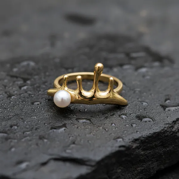 Artistic_Molten_Gold_&_Pearl_Drip_Ring_-_Free_Size