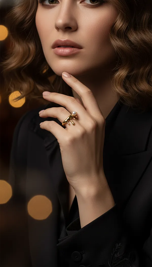 Artistic_Molten_Gold_&_Pearl_Drip_Ring_-_Free_Size