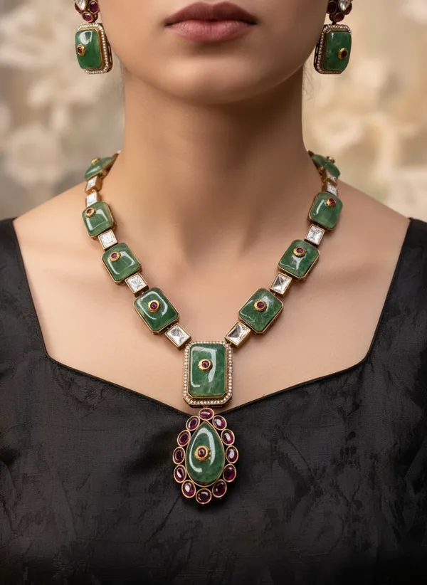 Indian_Set_Regal_Emerald_And_Ruby_Polki_Necklace_Set