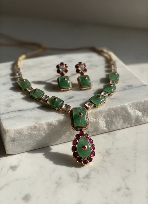 Indian_Set_Regal_Emerald_And_Ruby_Polki_Necklace_Set