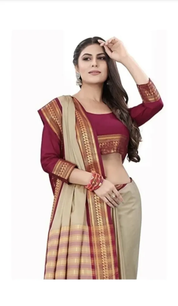 Beige_Maroon_Border_Saree_For_Women