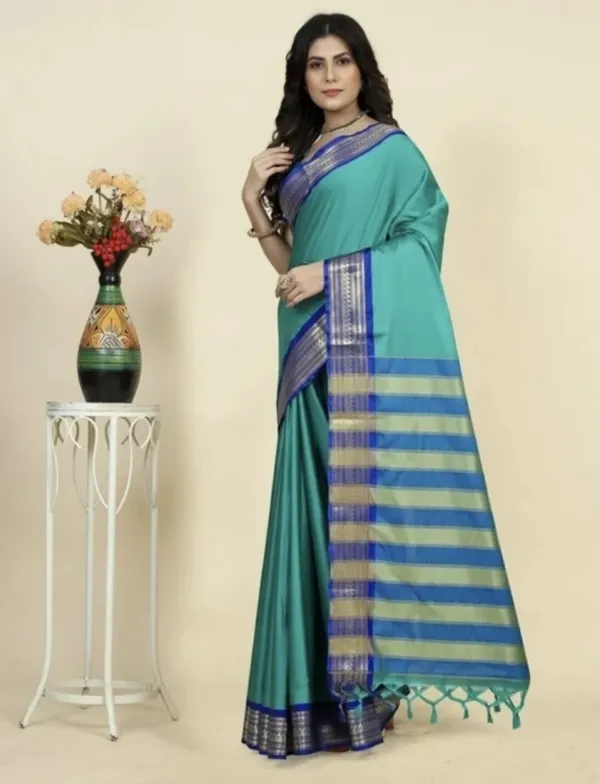Turquoise_Woven_Striped_Saree_for_Women