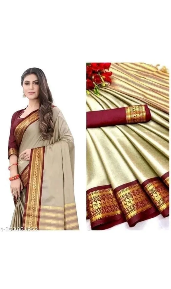 Beige_Maroon_Border_Saree_For_Women