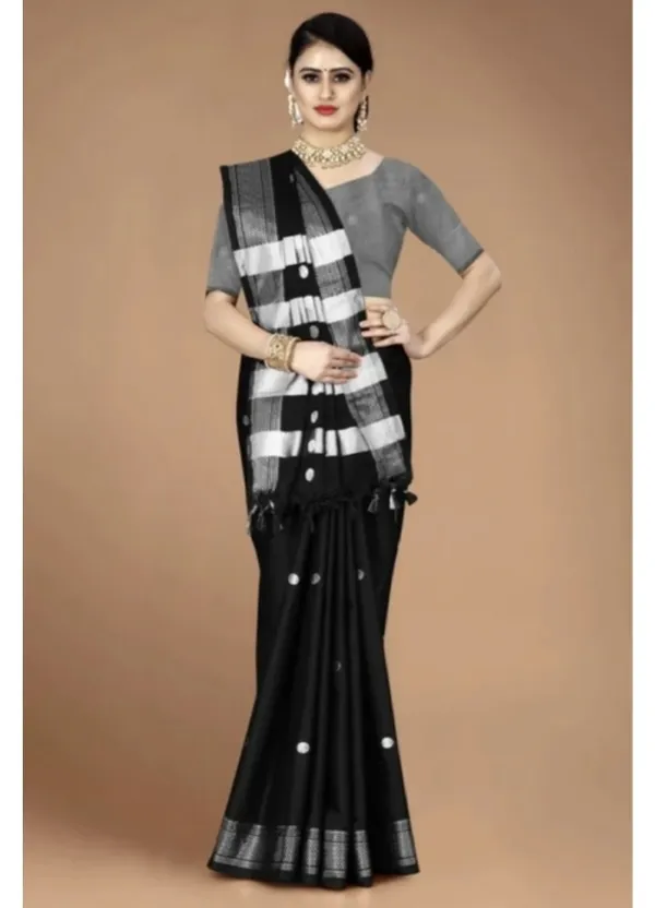 Black_Printed_Saree_With_Silver_Border_for_Women