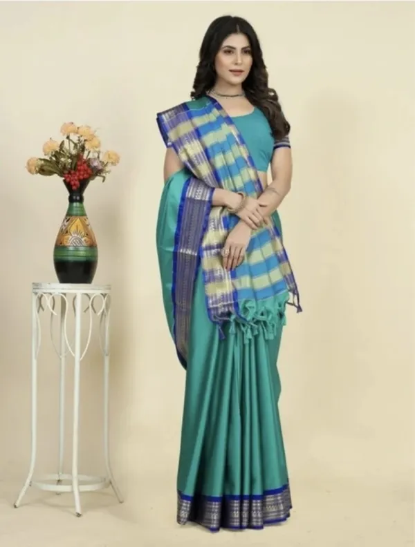 Turquoise_Woven_Striped_Saree_for_Women