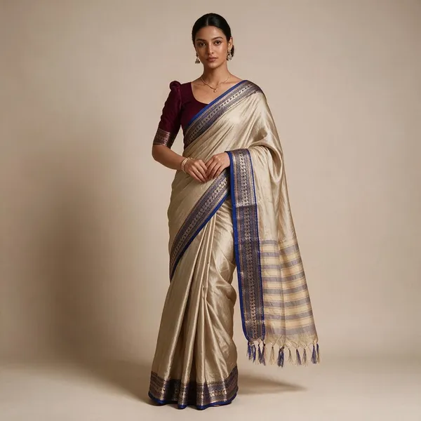 Cream_Royal_Blue_Cotton_Silk_Woven_Traditional_Saree_For_Women_Saree_under_999