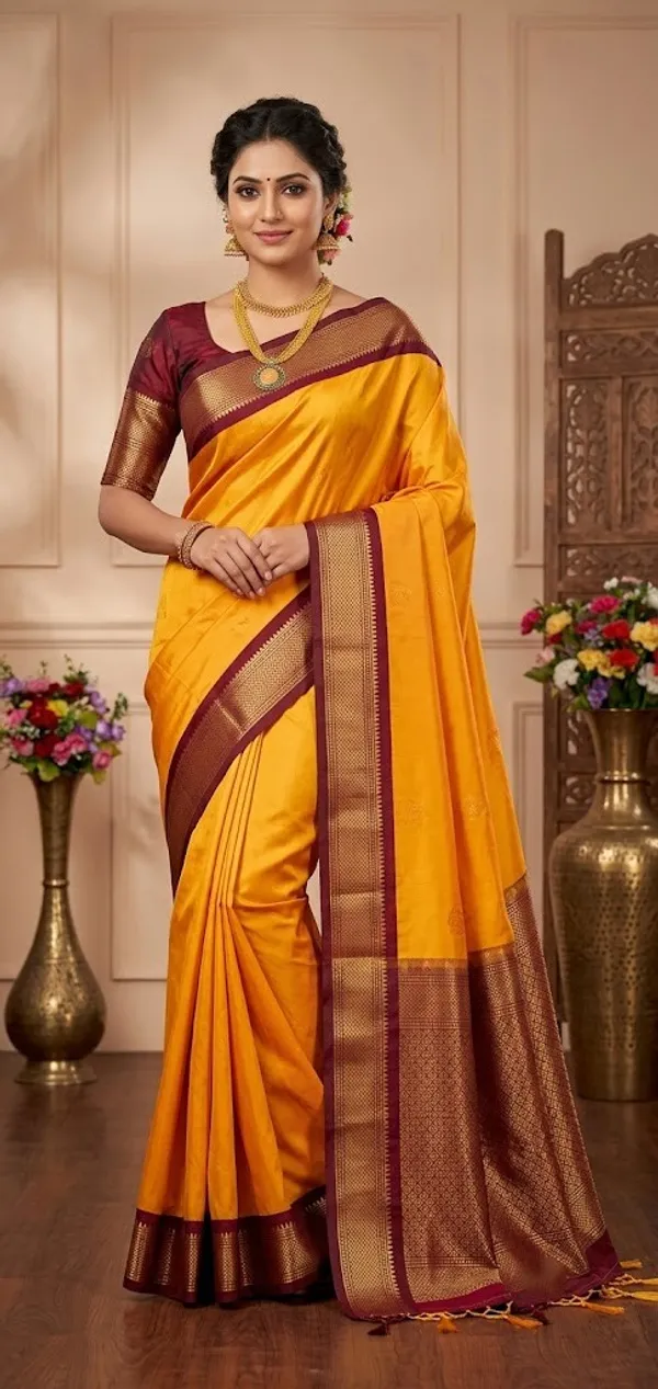 Yellow_Orange_Cotton_Silk_Woven_Traditional_Saree_For_Women_Saree_under_999