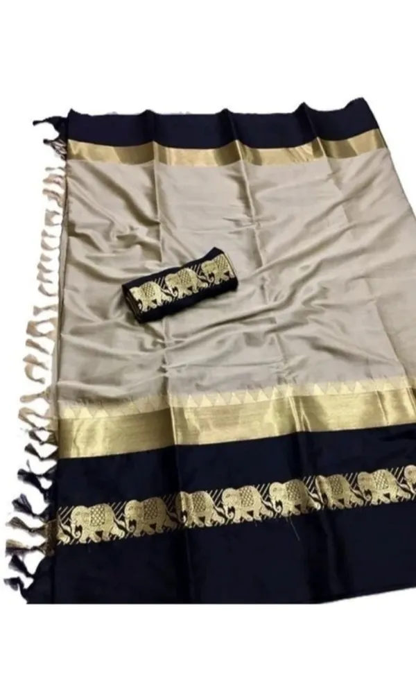 Beige_Black_Printed_Saree_With_Blouse_For_Women