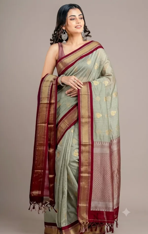 Sage_Green_Cotton_Silk_Zari_Border_Traditional_Saree_For_Women_Saree_under_999