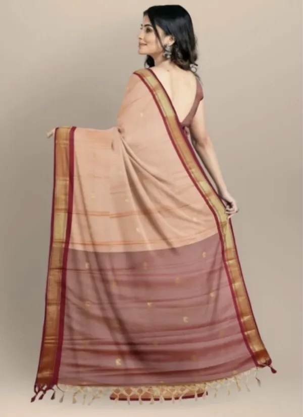 Peach_Traditional_Saree_With_Zari_Border_for_Women