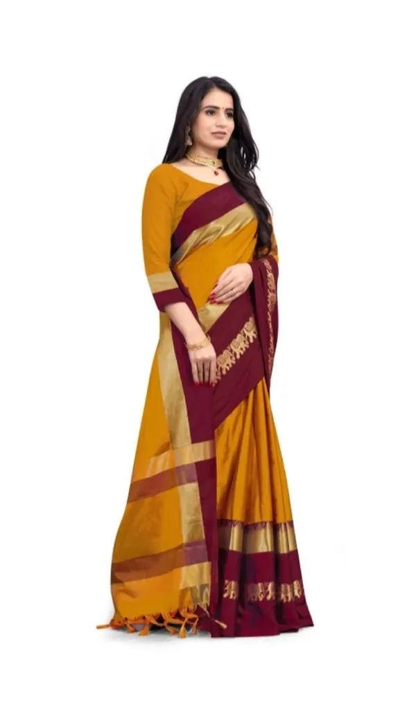 Mustard_Maroon_Traditional_Saree_For_Women