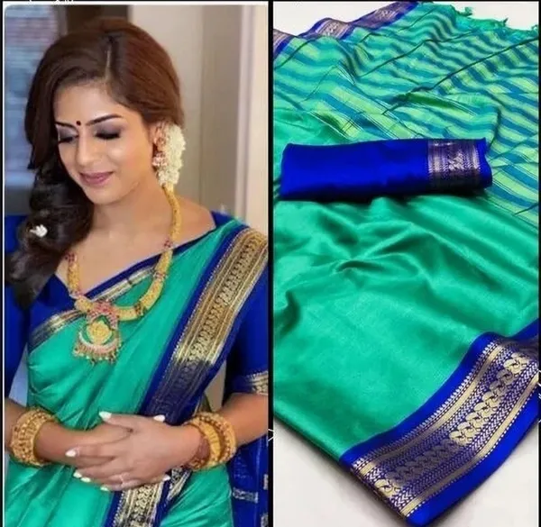 Turquoise_Woven_Traditional_Saree_With_Blouse_Piece_for_Women