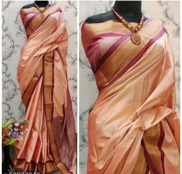 Peach_Traditional_Saree_With_Zari_Border_for_Women