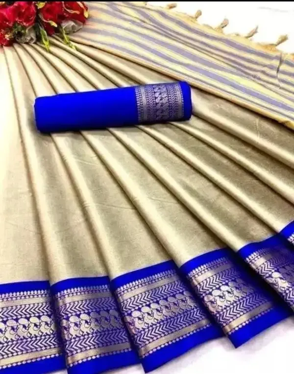 Cream_Royal_Blue_Cotton_Silk_Woven_Traditional_Saree_For_Women_Saree_under_999