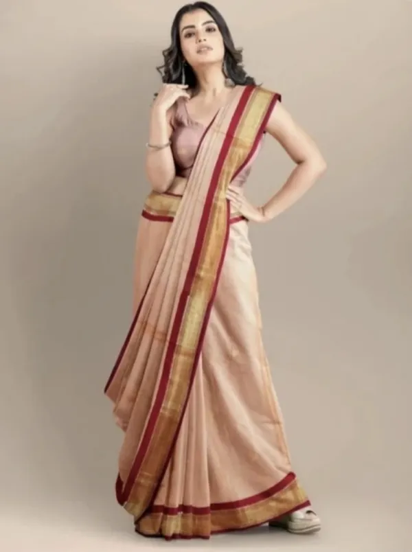 Peach_Traditional_Saree_With_Zari_Border_for_Women