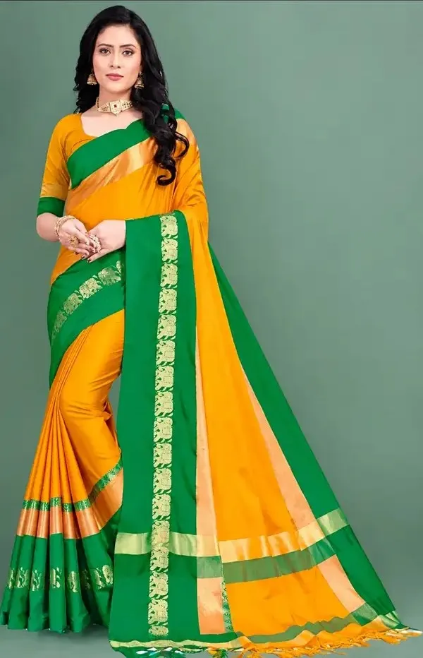 Orange_Green_Cotton_Silk_Traditional_Motif_Saree_For_Women_Saree_under_999
