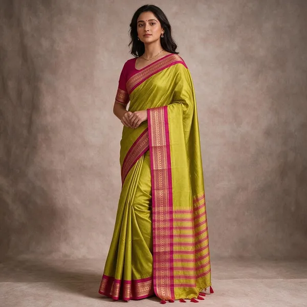 Green_Magenta_Border_Cotton_Silk_Traditional_Saree_For_Women_Saree_under_999