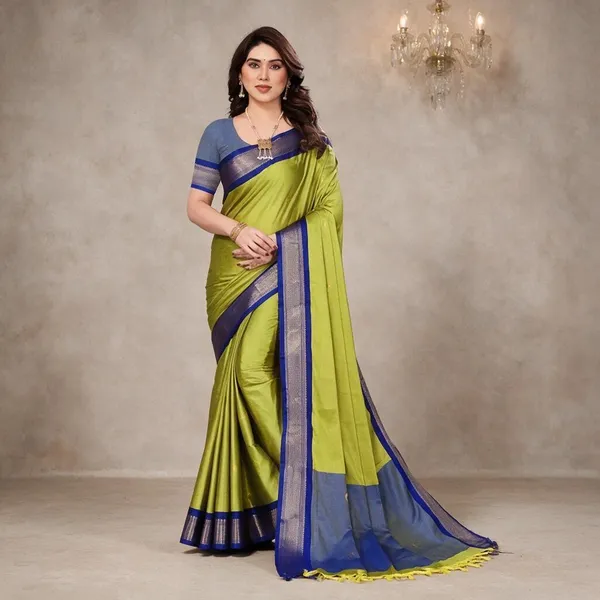 Lime_Green_Cotton_Silk_Woven_Border_Saree_For_Women_Saree_under_999