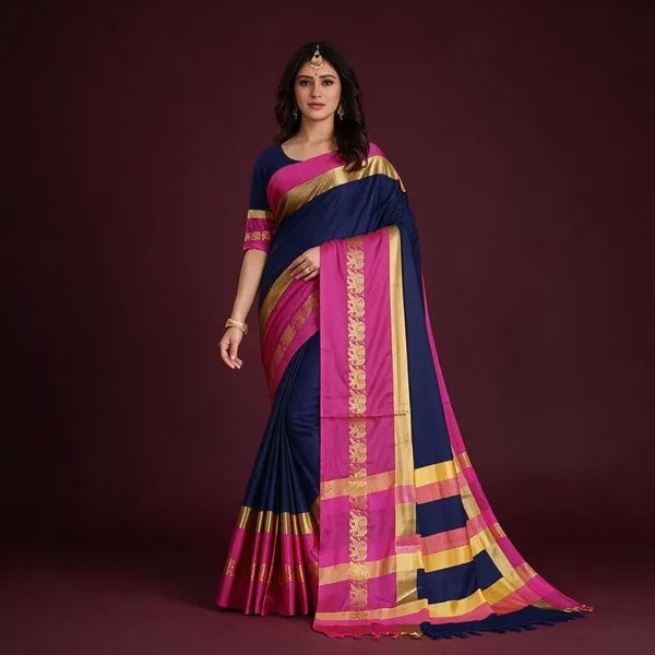 Navy_Blue_Magenta_Cotton_Silk_Traditional_Saree_For_Women_Saree_under_999