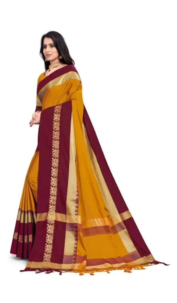Mustard_Maroon_Traditional_Saree_For_Women
