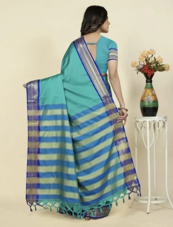 Turquoise_Woven_Striped_Saree_for_Women