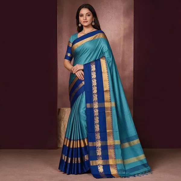 Turquoise_Royal_Blue_Cotton_Silk_Woven_Saree_For_Women_Saree_under_999
