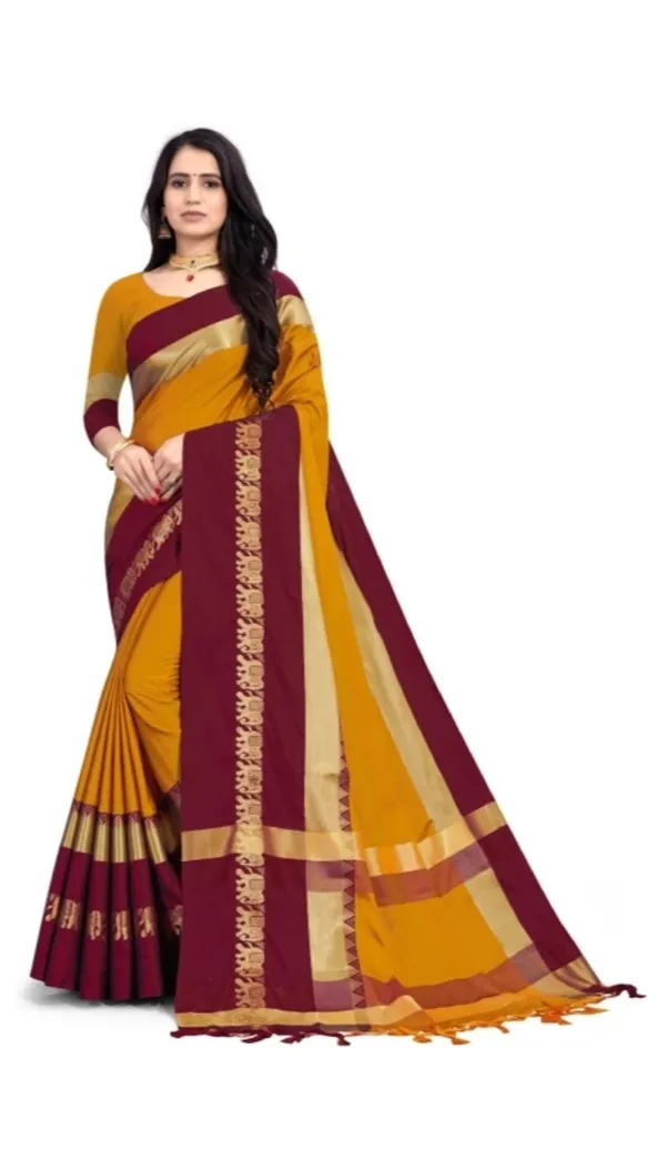 Mustard_Maroon_Traditional_Saree_For_Women