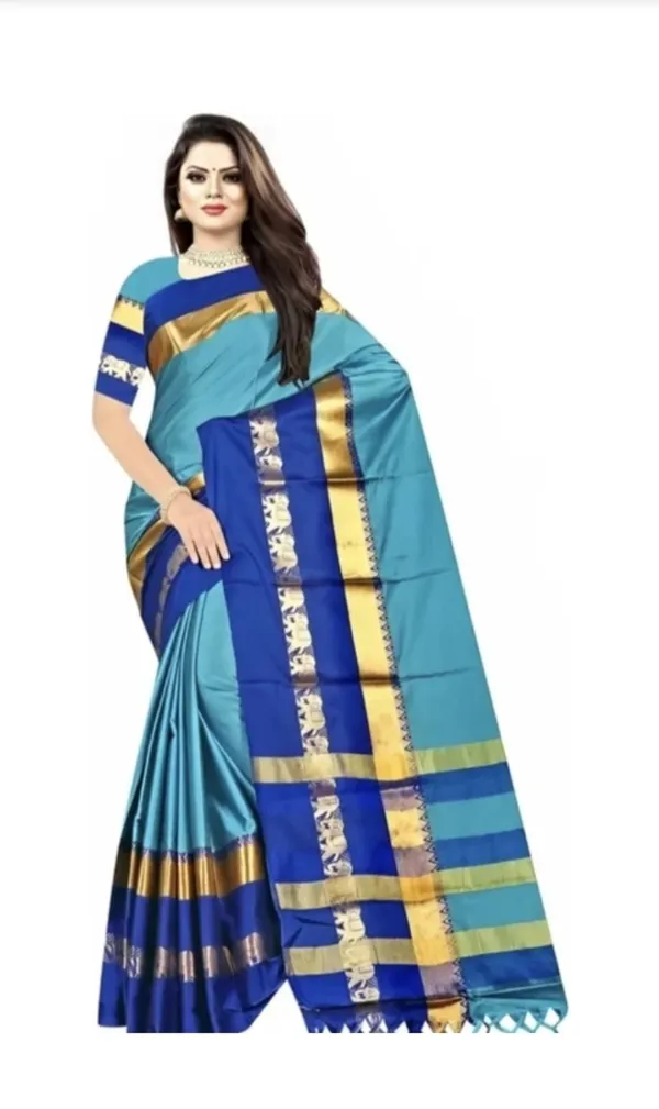 Turquoise_Woven_Traditional_Saree_With_Blouse_Piece_for_Women