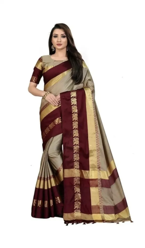 Maroon_Beige_Woven_Traditional_Saree_For_Women