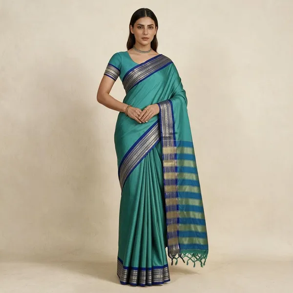 Turquoise_Cotton_Silk_Woven_Striped_Saree_For_Women_Saree_under_999