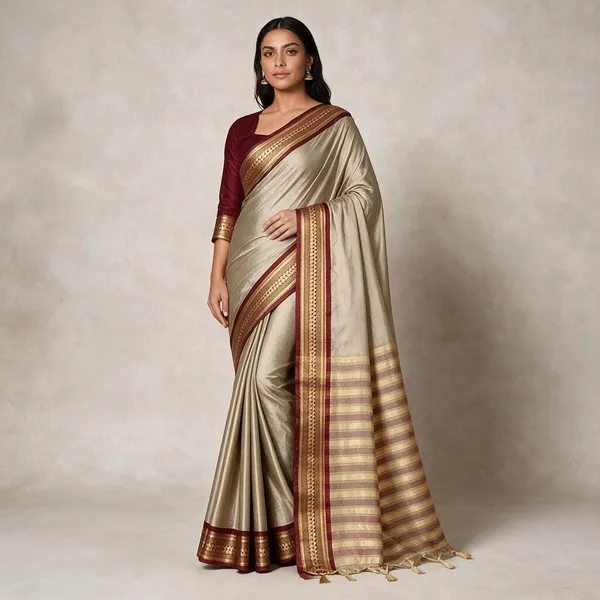 Beige_Maroon_Border_Cotton_Silk_Traditional_Saree_For_Women_Saree_under_999