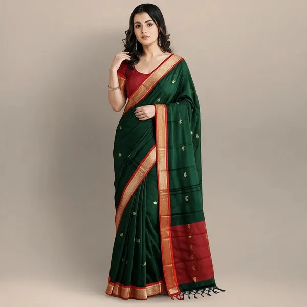 Green_Cotton_Silk_Motif_Traditional_Saree_For_Women_Saree_under_999