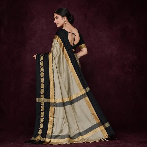 Beige_Black_Cotton_Silk_Floral_Printed_Saree_For_Women_Saree_under_999